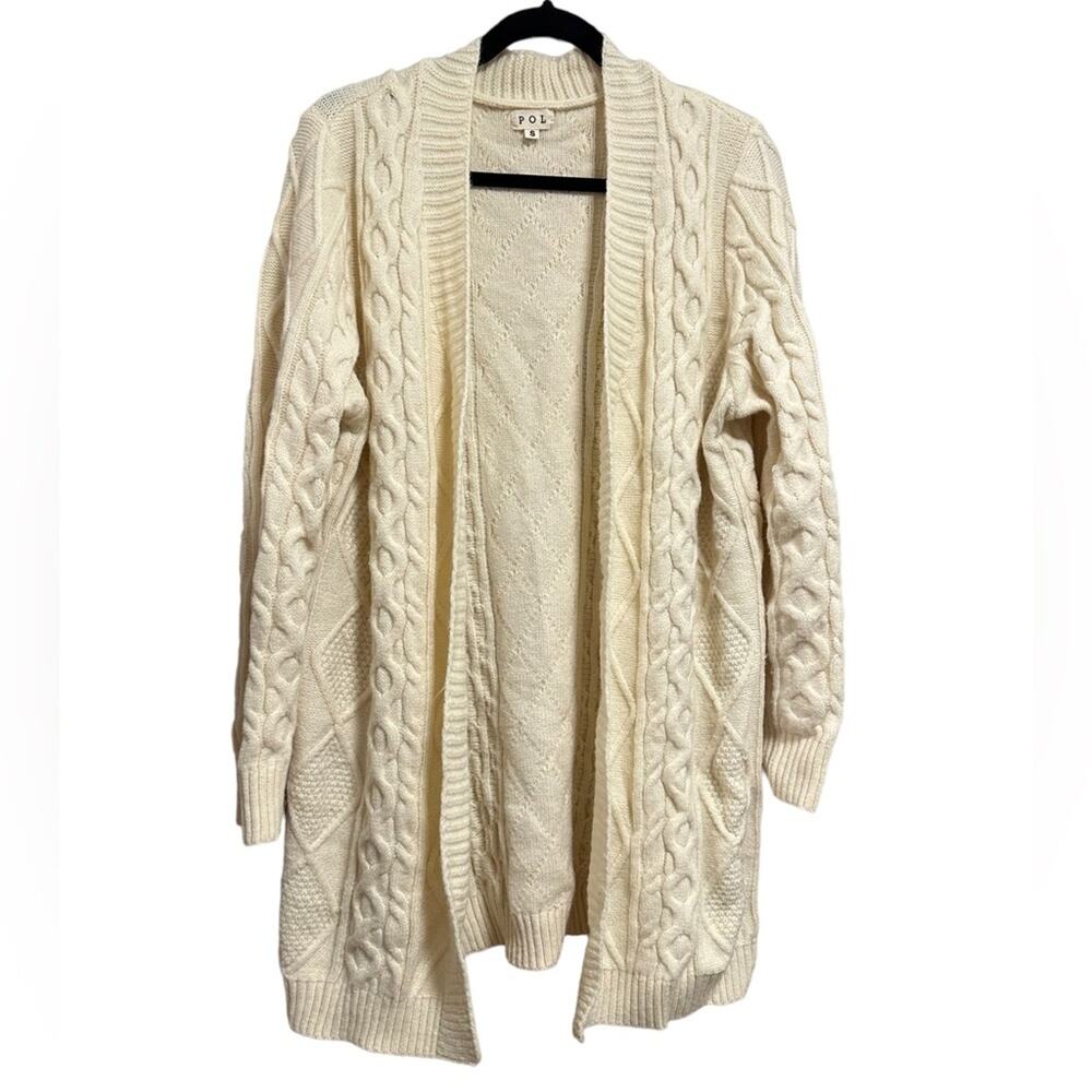 POL Cable Knit Cream Open Front Oversized Cardigan Size Small